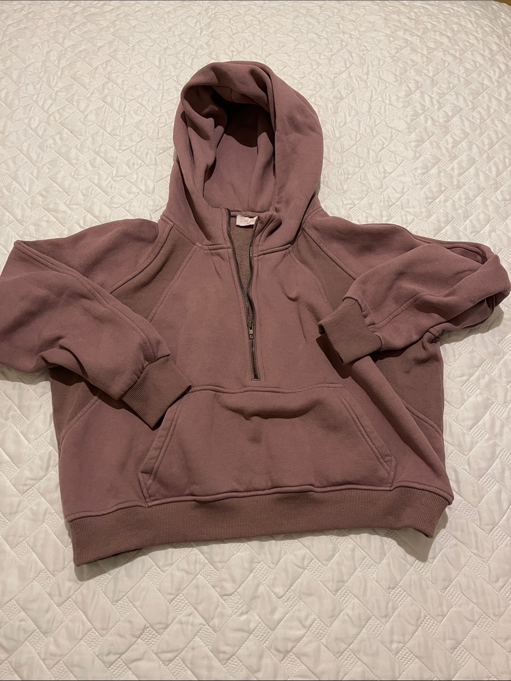 Pink Lily Mauve-Pink Half-Zip Hoodie Sweater